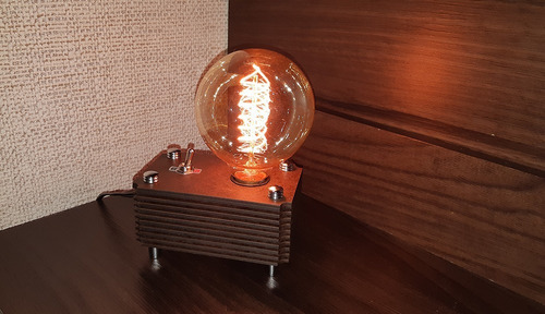 Imagem 10 de 10 de Abajur Box Vintage Madeira + Lampada Retrô Industrial 110 V