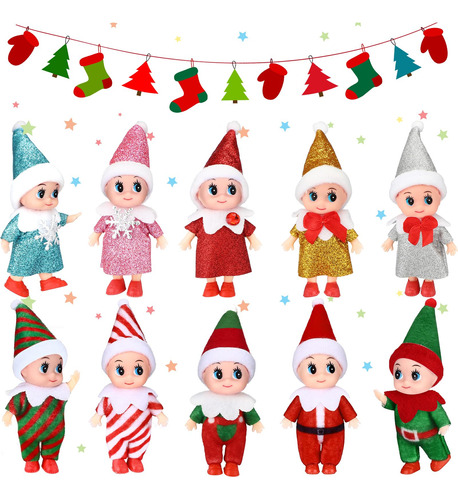 10 Elfos De Navidad Peluche Coloridos Para Calendario De Adv