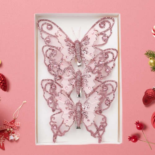 3 Piezas De Adornos De Mariposas Para De Navidad Con Clip