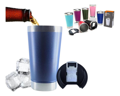 Copo Termico Cerveja Café Em Inox Com Tampa E Abridor Azul Copo Térmico 473ml Com Tampa E Abridor Para Cerveja