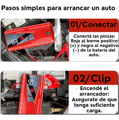 Arrancador De Batería Auto Usb 26000mah Power Bank Linterna