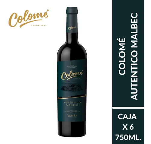 Imagen 2 de 10 de Vino Colomé Auténtico Malbec Caja X 6 X 750ml.
