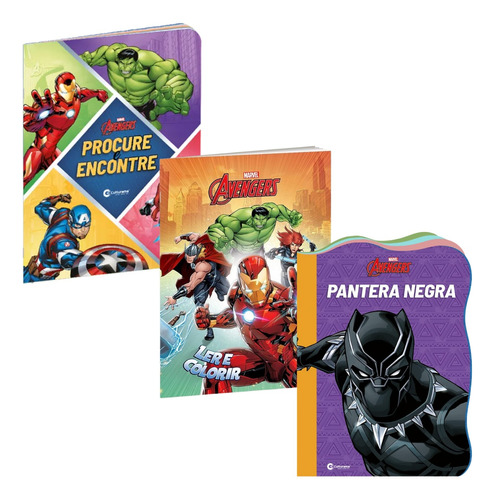 Livro Infantil Historias Da Marvel Avenger Kit Com 3 Livros De Heróis Capitão América, Pantera Negra, Thor