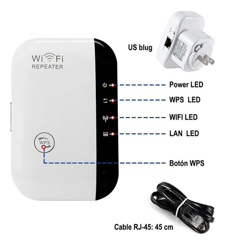 Amplificador De Señal Wifi De 300mbps Wps 2.4g 110/230v Color Blanco