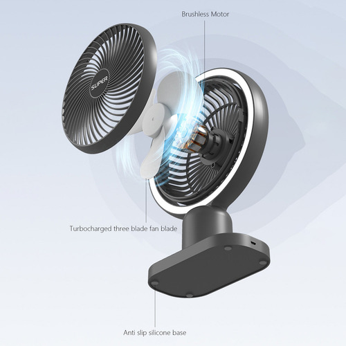 Ventilador De Escritorio Usb En L Con Luz Nocturna, Minivent