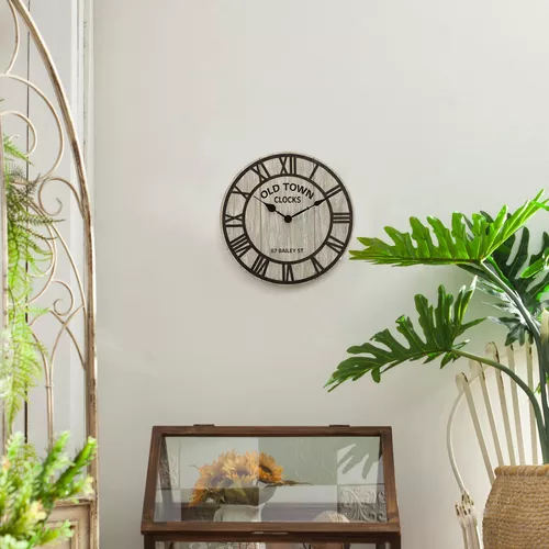 NIKKY HOME Reloj de pared rústico de granja, 12 pulgadas, funciona con  pilas, silencioso, sin tictac, reloj de madera MDF vintage, decoración del