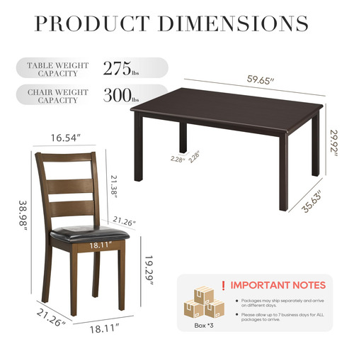 Colamy Juego De Mesa De Comedor Rectangular De Madera Para 4