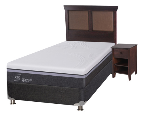 Box Spring Ortopedic Advance 1.5 Plazas+set Torino Chocolate Gris