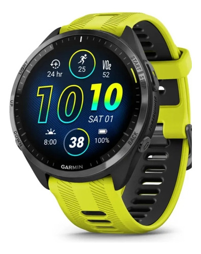 Relógio Garmin Forerunner 965 Preto E Amarelo Tela Amoled Bisel Prateado