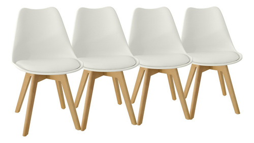 Set X 4 Sillas Eames Tulip De Comedor Almohadón Patas Madera Estructura De La Silla Blanco