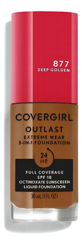 Base de maquillaje líquida CoverGirl Outlast 3 in 1 Foundation tono 877 deep golden - 30mL