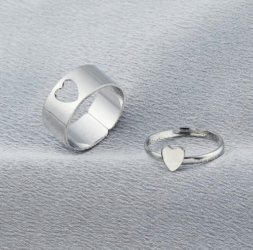 Pack Dos Anillos Para Compartir Ajustables Corazón Pareja