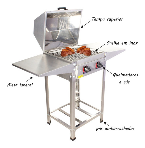 Imagem 2 de 8 de Churrasqueira Churrasco A Bafo Multiuso Grill Inox A Gás 2q