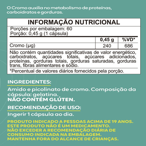 Picolinato De Cromo - 60 Cápsulas 450mg - Maltta