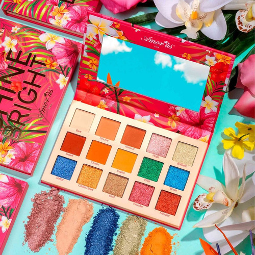 Imagen 4 de 4 de Paleta De Sombras Shine Bright Amor Us 15 Tonos Vegano