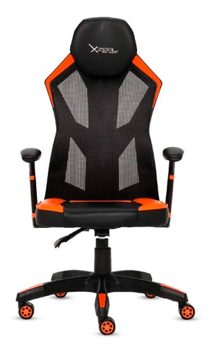 Silla de escritorio Xzeal XZ30 gamer ergonómica  negra y naranja con tapizado de mesh