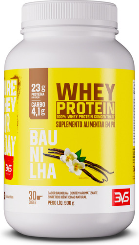100% Whey Protein Concentrado 900g Sabor: Baunilha - Proteína 100% Pura - 3vs Nutrition