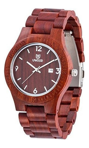 Reloj Analogo De Cuarzo Japones De Madera De Uwood Red Sanda