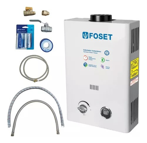 Calentador De Agua A Gas Glp Foset Cale-6l Blanco Kit