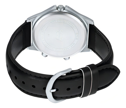 Reloj Casio Piel Negro Hora Doble Cronometro Mod Mtp-vc01l-1 Color del bisel Plateado