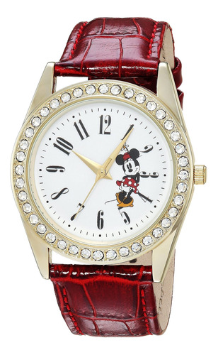 Reloj Mujer Disney Wds000381 Cuarzo Pulso Rojo En Cuero