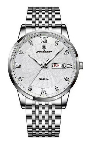 Reloj de pulsera Poedagar 827 de cuerpo color gris, analógico-digital, para hombre, con correa de acero inoxidable color, bisel color grey-white y expandible