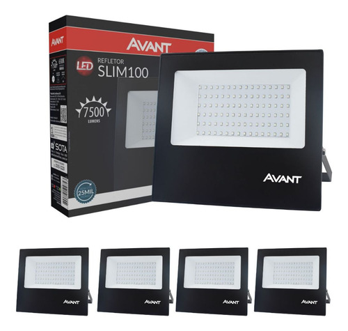 Kit 04 Refletor Holofote Slim Led Smd Avant 100w Frio 6500k