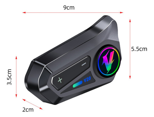 Fopnew V20 Intercomunicador Motocicleta Para Casco Bluetooth 5.3interfono Impermeable Ipx6 Micrófono Doble Lámpara Argb Led Modo De Chat En Grupo Intercomunicador Moto Negro Soni 3d Estéreo