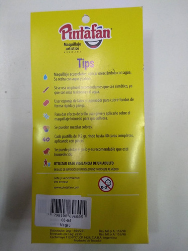 Imagen 2 de 4 de Maquillaje Negro Grande Artistico Pintafan Pastilla 9,2 Grs