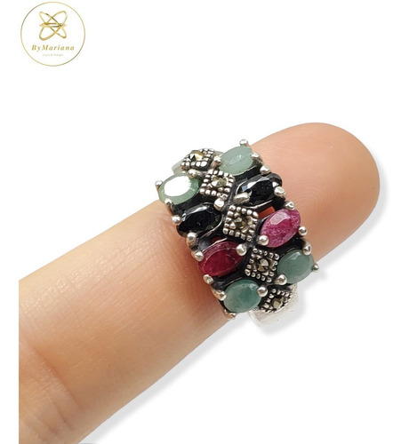 Imagen 6 de 10 de Anillo Plata Raices Piedra De Colores