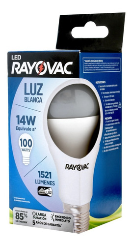Imagen 1 de 9 de Lampara Led 14w = 100w Luz Blanca Rayovac 1521lm - Pack X 6
