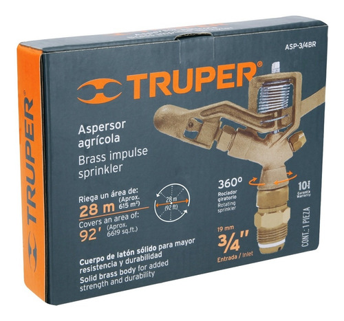 Aspersor Agrícola De 3/4 Fundido En Latón, Truper. 10316