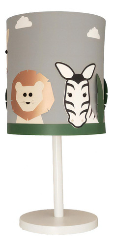 Abajur Infantil Safari Cúpula Tecido 20x42 Cor Da Estrutura Base: Branca Cor Da Cúpula Cinza