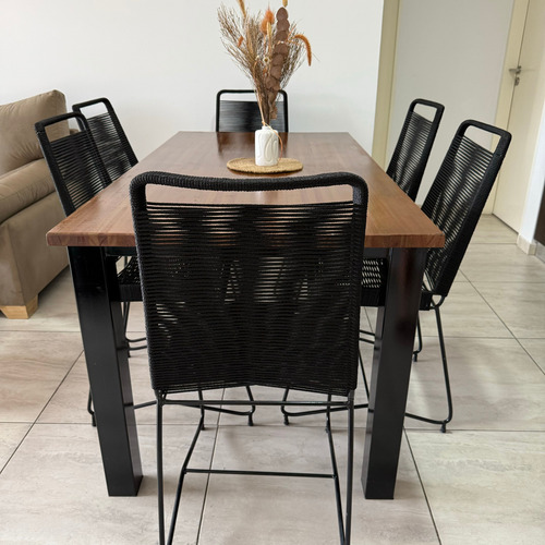 Silla Comedor Simil Yute Tulum Respaldo Alto Tejida 4 Unidad . Negro Negro