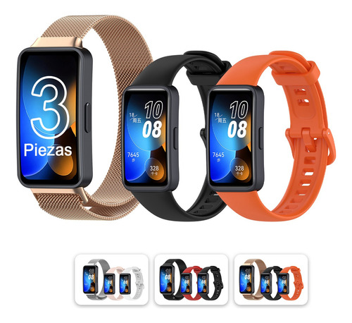 3 Pzs Correa Magnética Acero Silicon Para Huawei Band 8