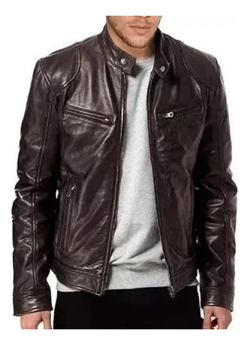 Chaqueta De Cuero Estilo Motociclista Impermeable E Informal Para Hombre