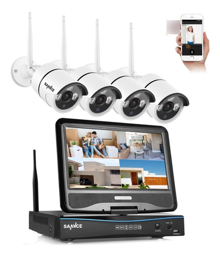 Kit Vigilancia 4 Camaras Wifi 960p + Nvr Hd Pantalla 10 PuLG