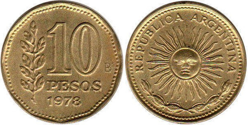 5 Monedas De 10pesos -año 1978-argentina