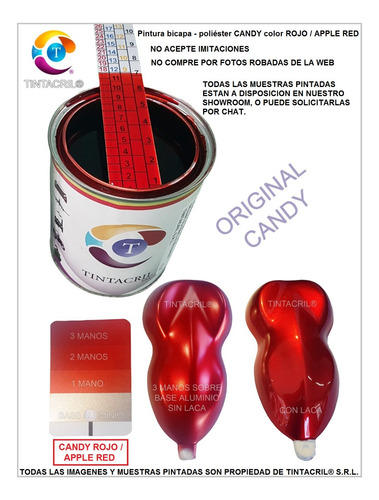 Imagen 2 de 9 de Pintura Candy Bicapa X 1 Lt. Rojo