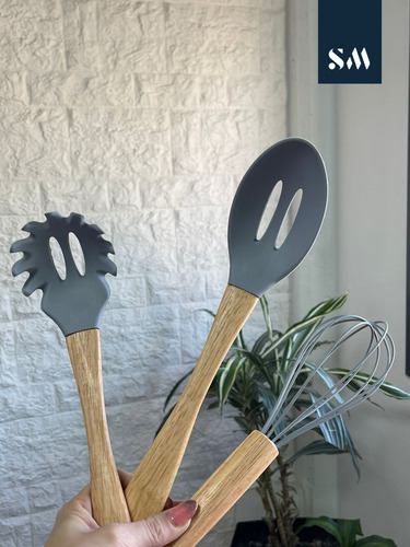 Set De Utensilios Cocina Madera Y Silicona Carol 9 Piezas