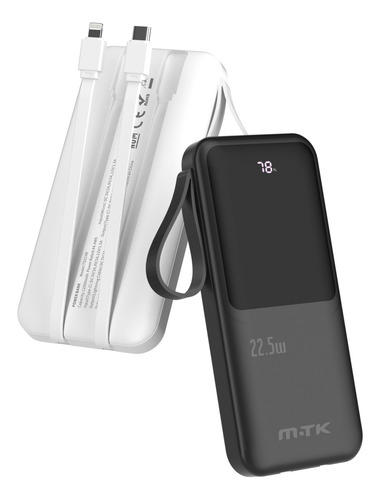 Mtk Power Bank Batería Portátil Cargador Td2148 12000mah Con Built In 2 Cables Lightning Tipo C Con Pantalla Digital Accesorios Para iPhone Samsung Xiaomi Etc Color Blanco