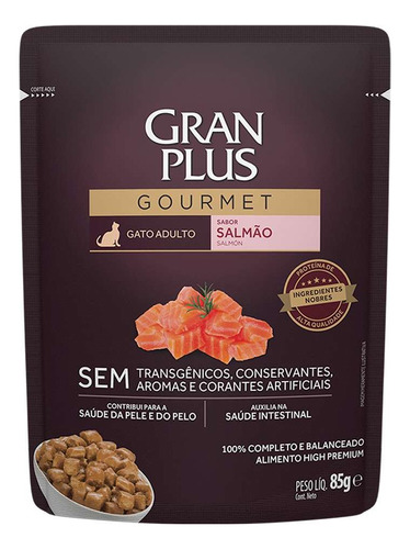 Sachê De Ração Úmida Para Gato Adulto Salmão 85g Gran Plus