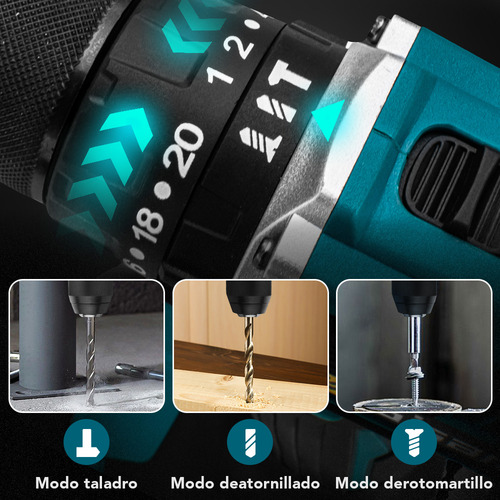 Taladro Percutor Atornillador Inalámbrico Mandril de 1/2'' con Asa Auxiliar 2Ah Gisam S3725 Color Azul