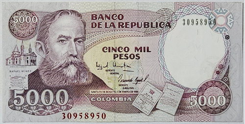 Billete 5000 Pesos 02/ene/1995 Colombia Unc