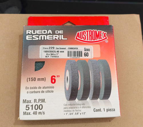 Rueda Abrasiva Para Esmerilar Y Afilar 150 X 20 X25.40 Mm 60
