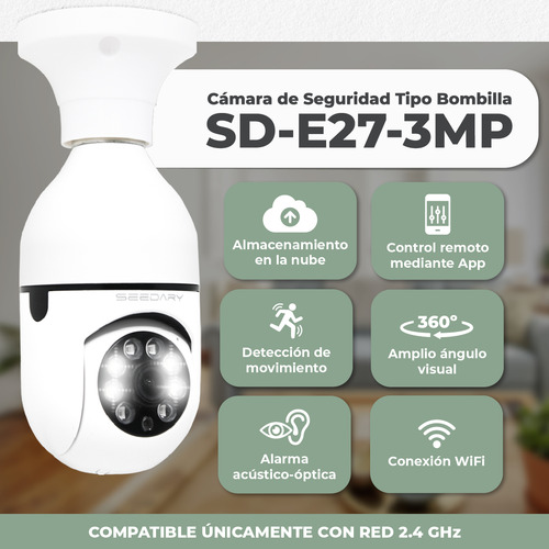 Camara Foco 3mp Vigilancia Seguridad Hd1080p Vision Nocturna Blanco