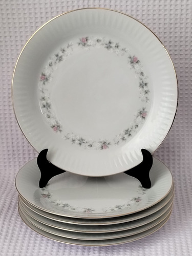 6 Platos Playos Porcelana Tsuji Rositas Celeste Y Rosa 