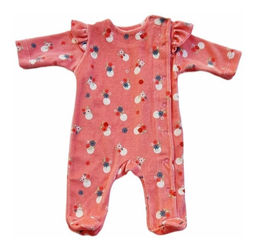  Enterito Bebe Plush Estampado Flores Broches Al Costado 