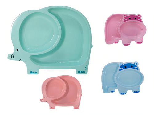 Prato Buba Infantil Bebê Com Divisórias Introdução Alimentar Cor Azul (elefante)