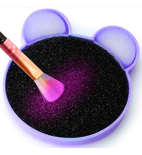 Limpia Brochas Maquillaje Estuche Esponja En Seco Formas Color Oso Morado